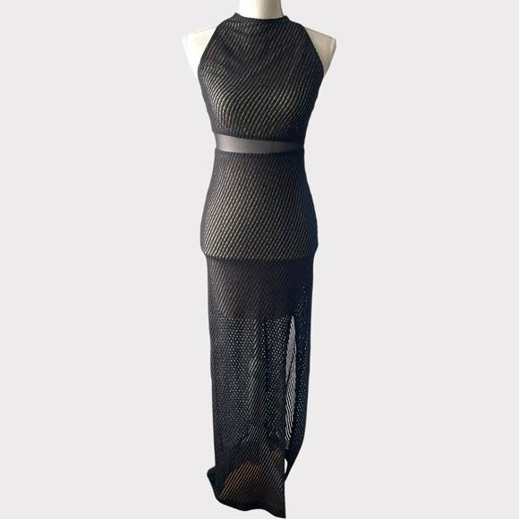 Alice + Olivia Ida Cross Back Maxi Dress Revolve Size 2 Mesh Overlay Dramatic - Picture 1 of 12
